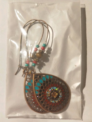Boho copper earrings with turquoise and red designs new