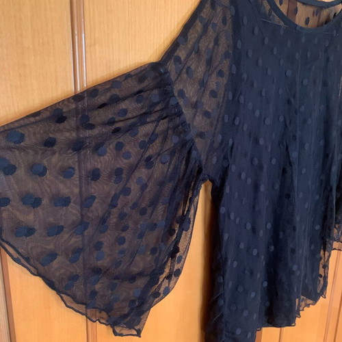 Black polka dot mesh blouse like new with inner top