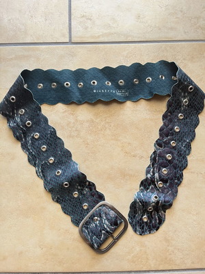 Guiseppe leather belt, petrol blue, snake pattern, 110cm