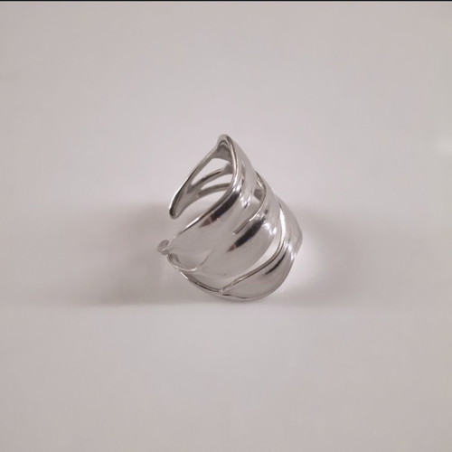 Steel ring adjustable silver tone new