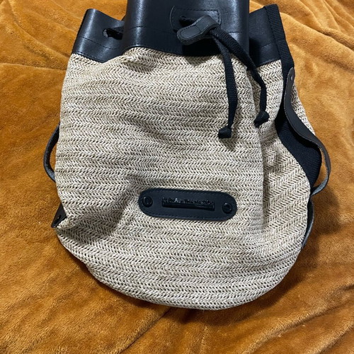 Elena Athanasiou backpack like new, black leather and rattan