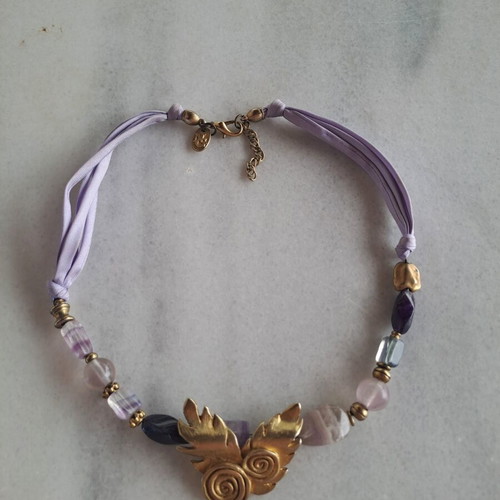 Nikos Garbis handmade necklace with amethyst and bronze motif, like new