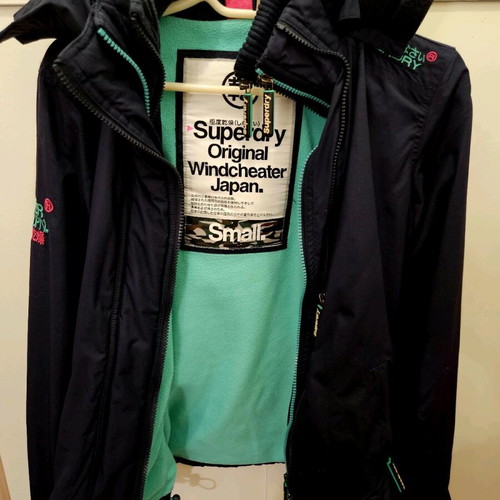Superdry windcheater jacket like new, fleece lined, waterproof, blue, size S