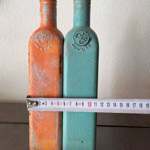 Decorative bottles handmade painted with chalk paint, set of 2