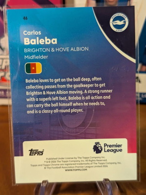 2025-26 Topps Chrome Premier League Carlos Baleba Pink RayWave κάρτα σαν καινούργιο