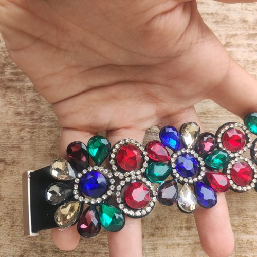 Glamorous bracelet with multicolored crystals and rhinestones