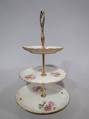 Three-tier porcelain cake stand Kaizer 36cm like new with romantic decoration