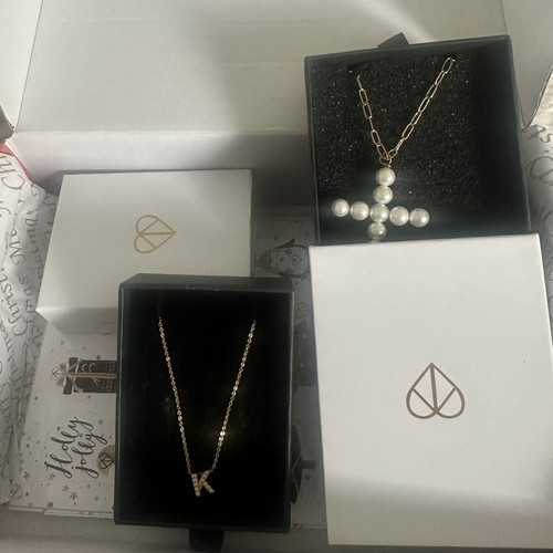 Cross and Monogram K necklaces new