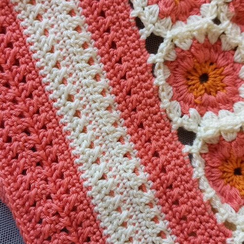 Handmade knitted bralette with flowers size Small new, pink beige