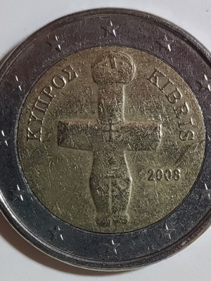 Кипър 2 евро монета 2008 употребявана, идолът на Помос