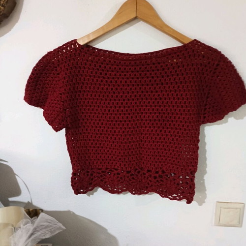 Crochet τοπ μπορντό χειροποίητο, σαν καινούργιο, μέγεθος S