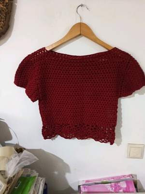 Crochet τοπ μπορντό χειροποίητο, σαν καινούργιο, μέγεθος S