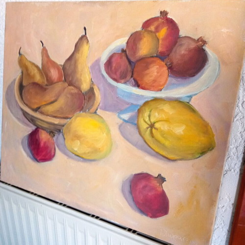 Oil painting authentic on canvas used, fruits by I. Choraïtou