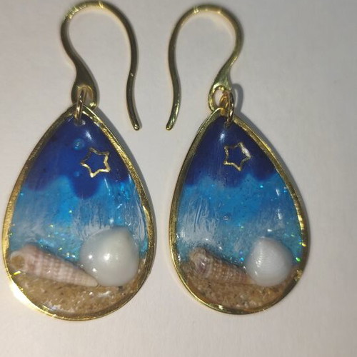Earrings "Sea in a Drop" new, handmade with UV resin and surgical steel hooks