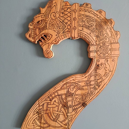 Wooden dragon wall decoration Viking style handmade like new with pyrography