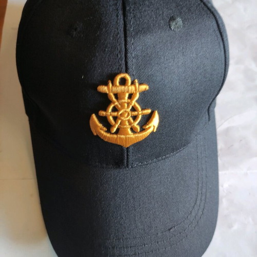 Hat with embroidered anchor black one size adjustable new