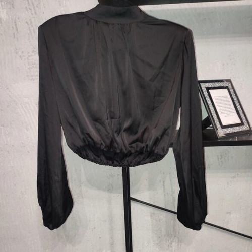 Thesis Satin Black Crop Top with High Neck and Shoulder Pads, Like New