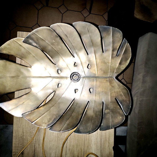 Epitychio lamp shaped like Monstera leaf, new, gold brown bronze