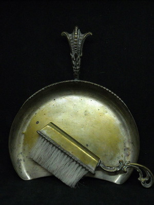 Antique brass table dustpan and brush used