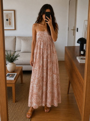 Maxi Boho Dress Pink Woman like new, dusty pink paisley print