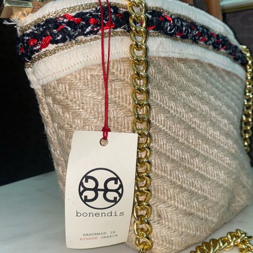 Bonendis ecru handbag with gold chain and leather details new
