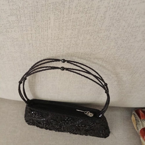 Handmade black satin fabric handbag like new
