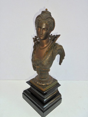 Bust of Renaissance Lady with Patina and Marble Base