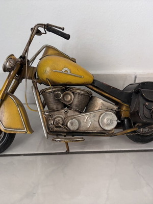 Decorative metal motorcycle used, handmade, yellow miniature