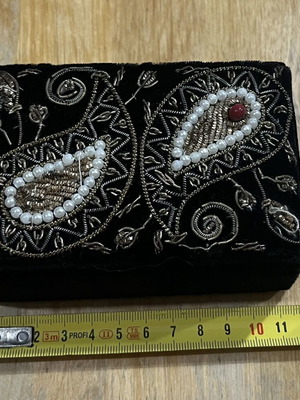 Velvet decorative box used, 11x8 cm, beaded paisley pattern