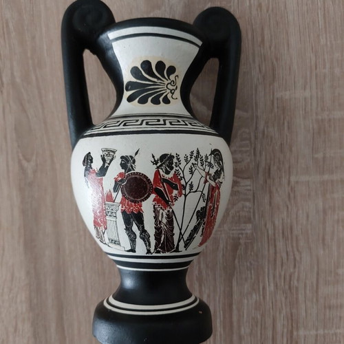 Handmade ceramic decorative vase 15 cm vintage 1980s made in Greece