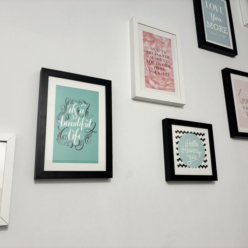 Wooden frames set of 6 like new with messages and acrylic plexiglass