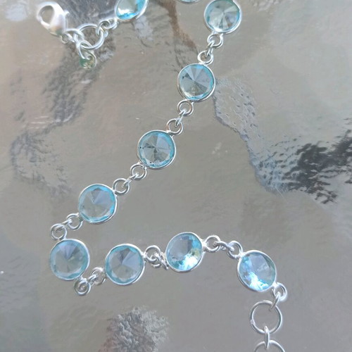 Handmade 925 silver bracelet with 10 natural aquamarines new