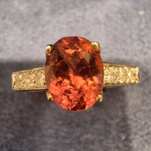 White gold K18 ring with tourmaline, diamonds and rubellite, new certified