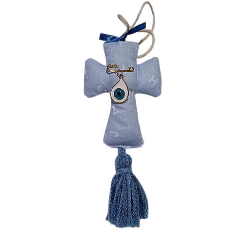 Baby amulet pillow cross blue with pin and eye made to order