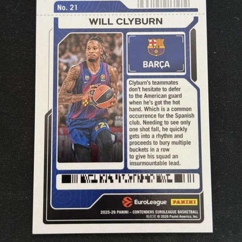 Panini Euroleague Contenders 25/26 Willy Clyburn Barcelona Round 1 Ticket card new