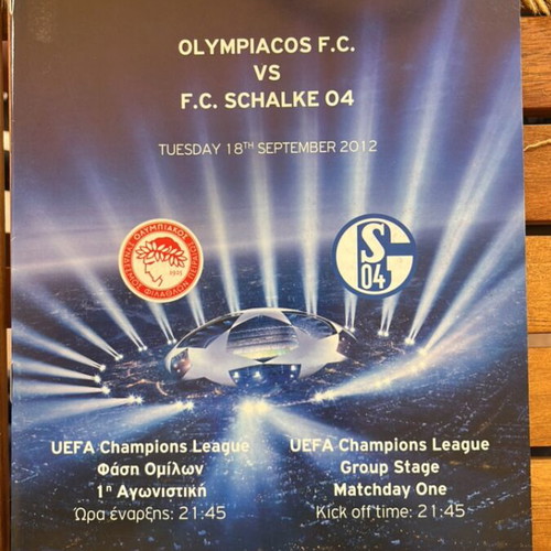 Olympiacos Schalke match program used, authentic