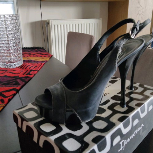 Italian high heel sandals used, gray, size 37