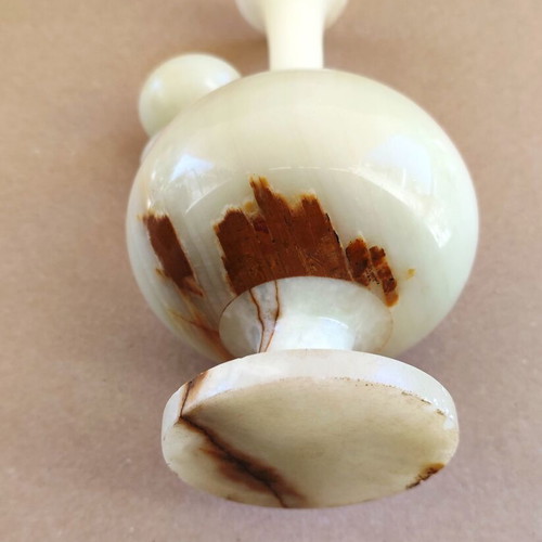 Vintage decanter used from solid natural onyx with stopper 30 cm