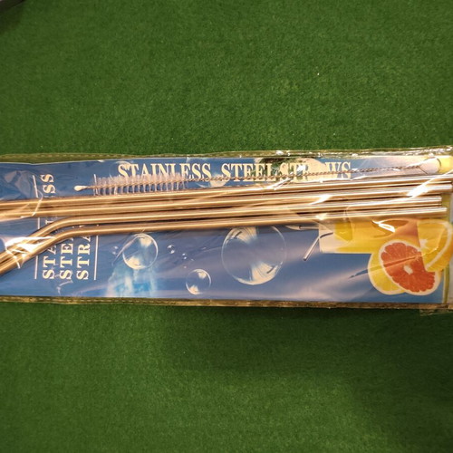 Set of 4 Stainless Steel Eco-Friendly Straws with Cleaning Brush