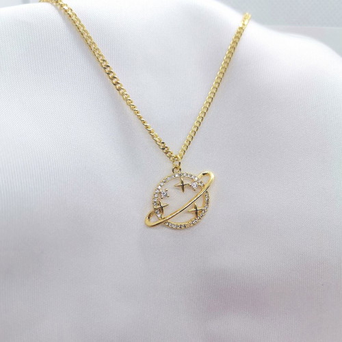 Gold-plated 18K necklace with planet motif and zircon, 45cm, new