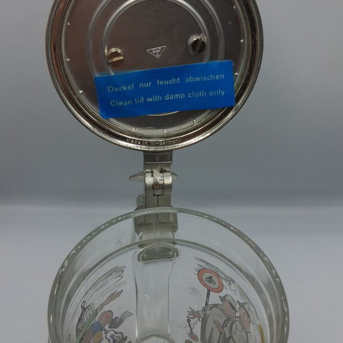 Vintage German Glass Beer Stein with Bicycle Bell Lid BMF Radlerseidel