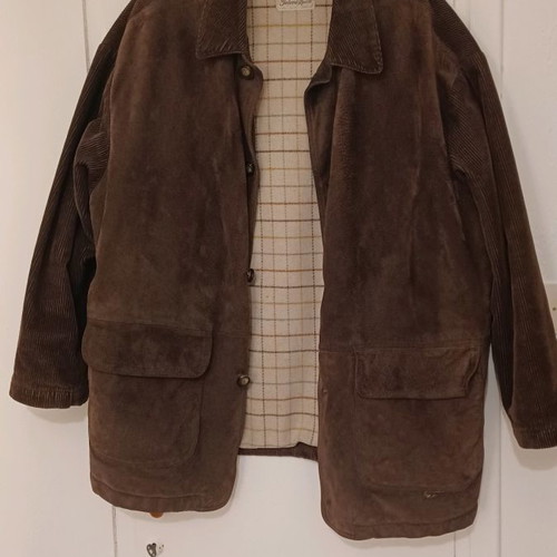 Harry & Moore coat used, brown, leather and corduroy, size 50
