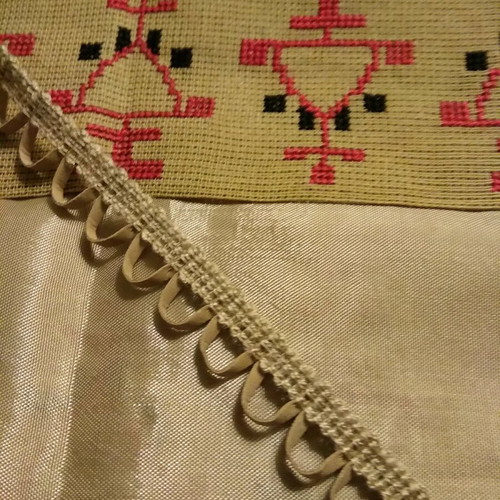 Cross-stitch table runner new with leatherette trim 53×32.5 cm