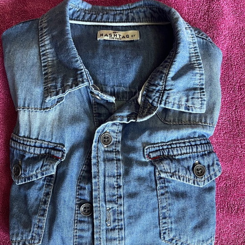 Hashtag denim shirt for boy 6 years old, blue, size 116 cm