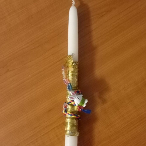 White Easter Candle handmade, new with ribbons and decoration