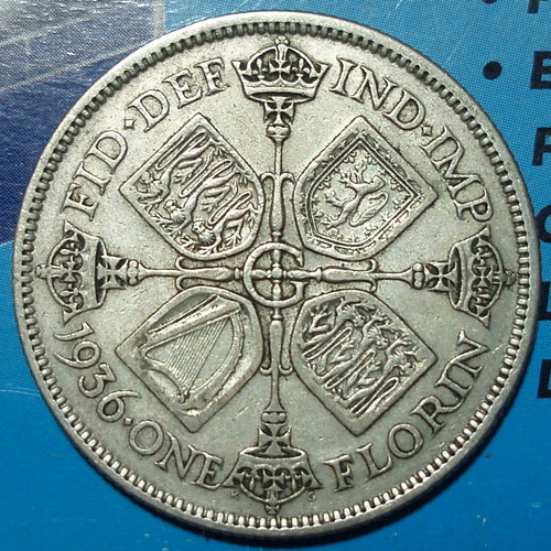 Florin 1936 used, silver, George V 3nd issue