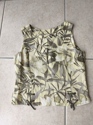 Linen sleeveless top like new, green and yellow, zipper side