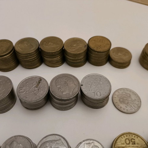 Greek drachma coin collection used, 1.2kg with 5x 500drachmas Olympic 2000