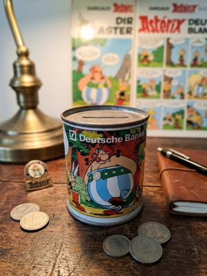 Vintage Asterix & Obelix Metal Money Box used, collectible