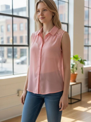 Amisu women's pink blouse with lace back size M used
